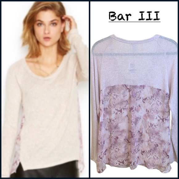 Bar III Tops - NWT BAR III Long Sleeve Paneled Knit Top in Blush Pink/Snake (Lotus Combo), XL